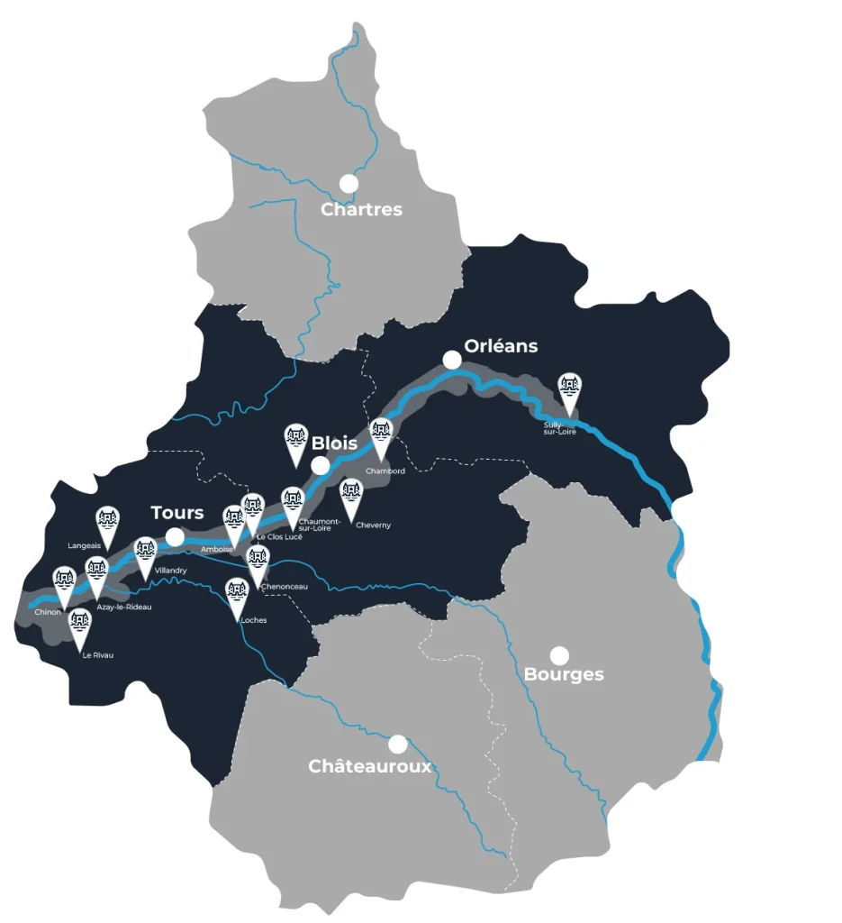 la zone Val de Loire mise en avant par rapport au reste de la région Centre-Val de Loire