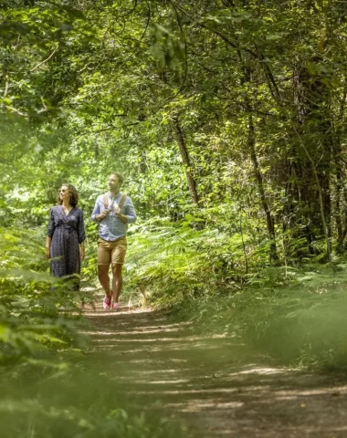 Un couple marche sur un sentier en pleine forêt de Senonches